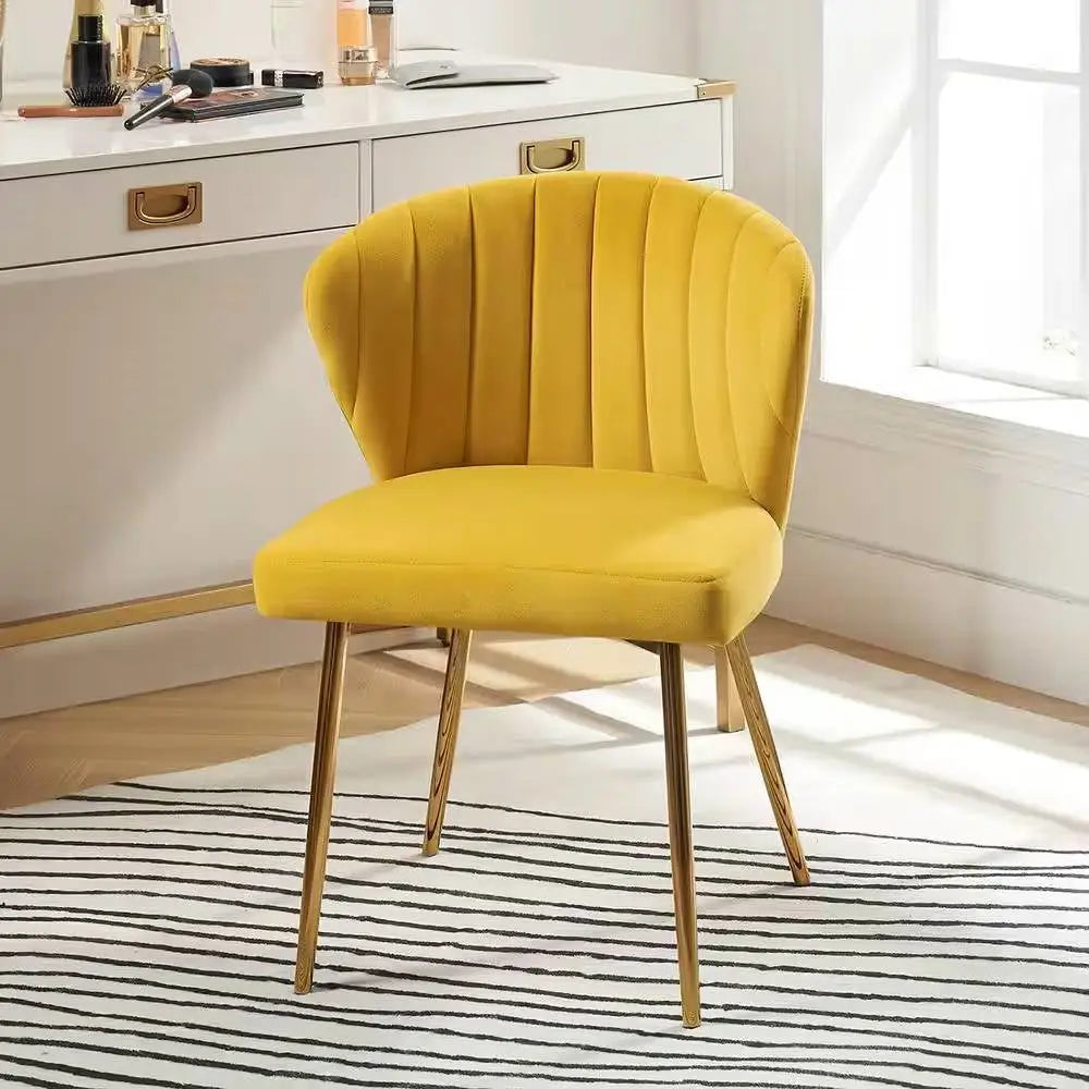 Mustard Yellow Velvet Upholstered Wingback Accent Side Chair w/ Gold Metal Legs - Living Room > Accent Chairs