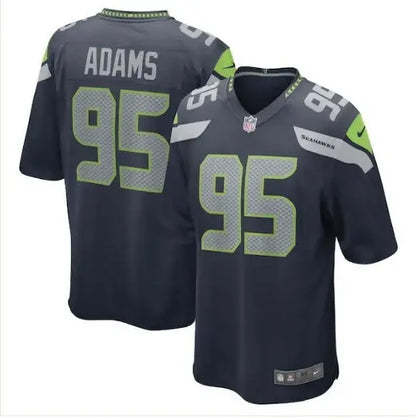Dark blue Myles Adams Seattle Seahawks Nike Game Player Jersey with lime green 95 numbers