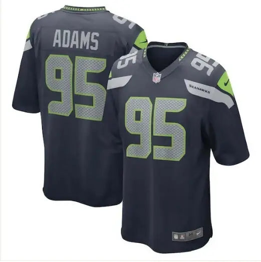 Dark blue Myles Adams Seattle Seahawks Nike Game Player Jersey with lime green 95 numbers