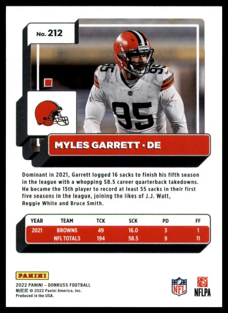 Myles Garrett 2022 Donruss football card in Cleveland Browns merchandise collection