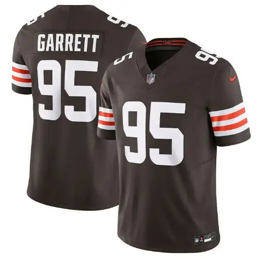 Brown Cleveland Browns Nike Vapor F.U.S.E. limited jersey with white numbers and striped sleeves