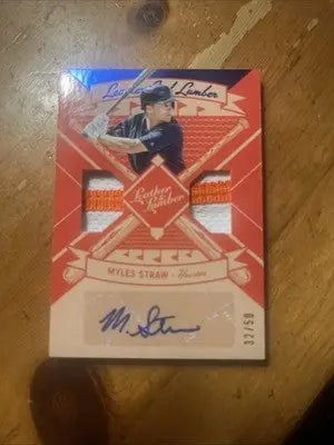 Myles Straw 2019 Panini Leather & Lumber Rookie Auto Baseball Card