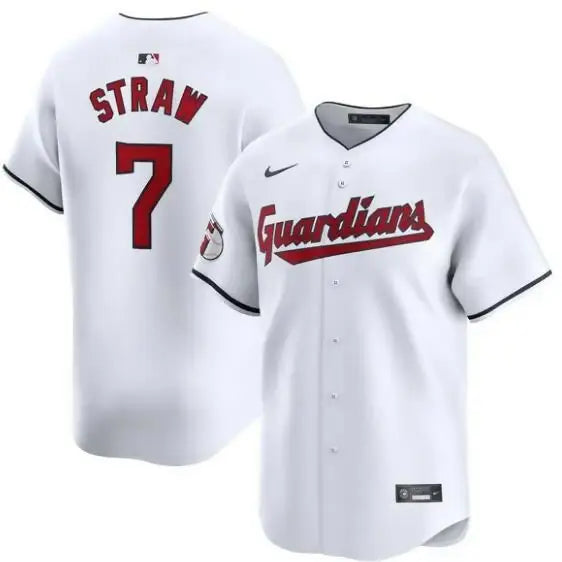 White Cleveland Guardians Nike home limited player jersey worn by Myles Straw