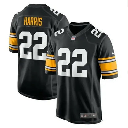 Black Pittsburgh Steelers Najee Harris jersey with gold and white HARRIS 22 lettering