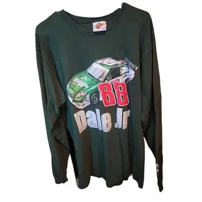 Dark green NASCAR Dale Earnhardt Jr Amp Energy Drink long-sleeve T-shirt with race car graphic