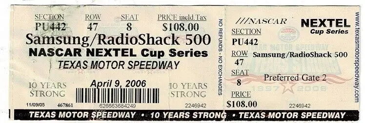 NASCAR ticket for the Nextel Cup Series RadioShack 500 at Texas Motor Speedway