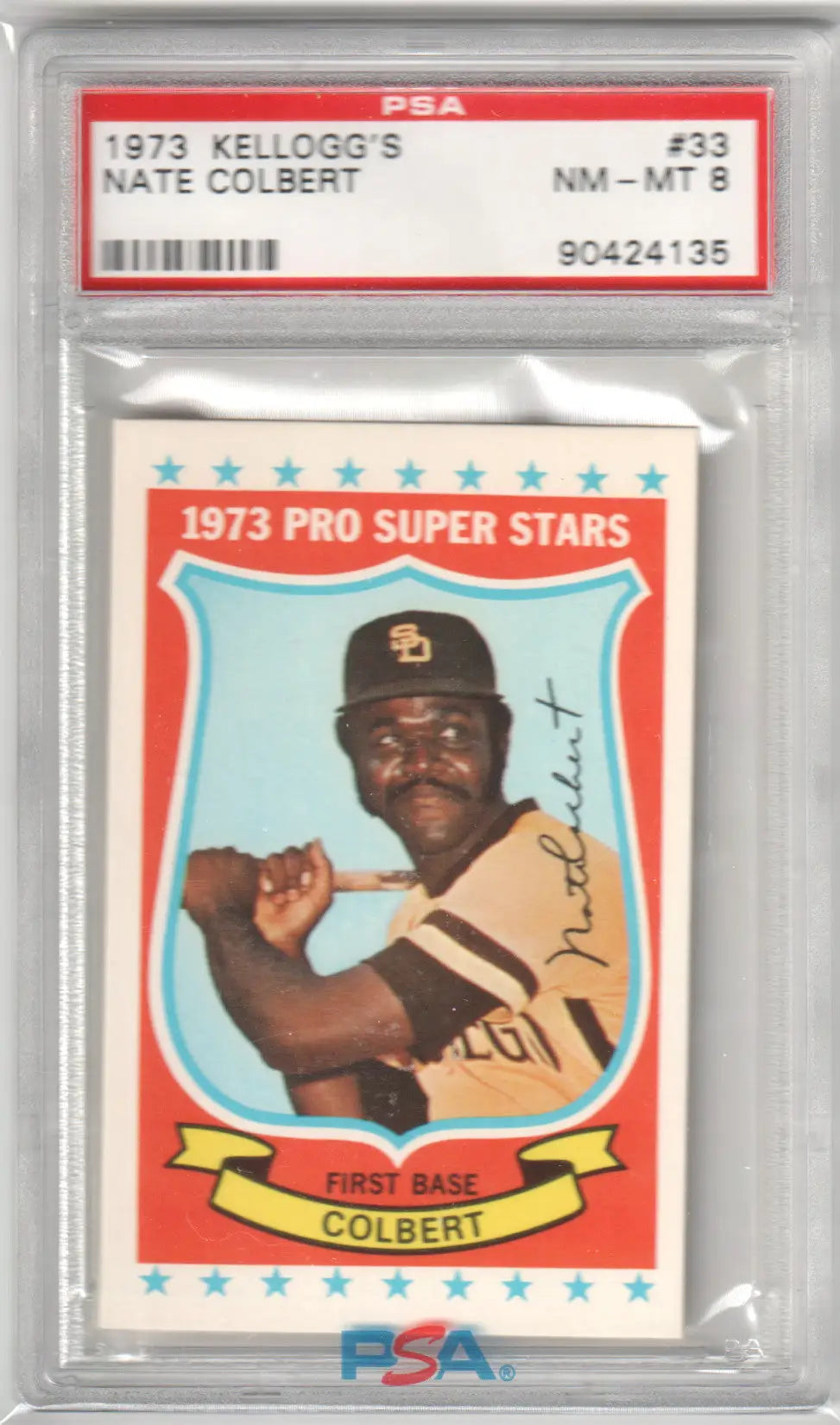 Graded 1973 Kellogg’s Nate Colbert baseball card from Pro Super Stars series