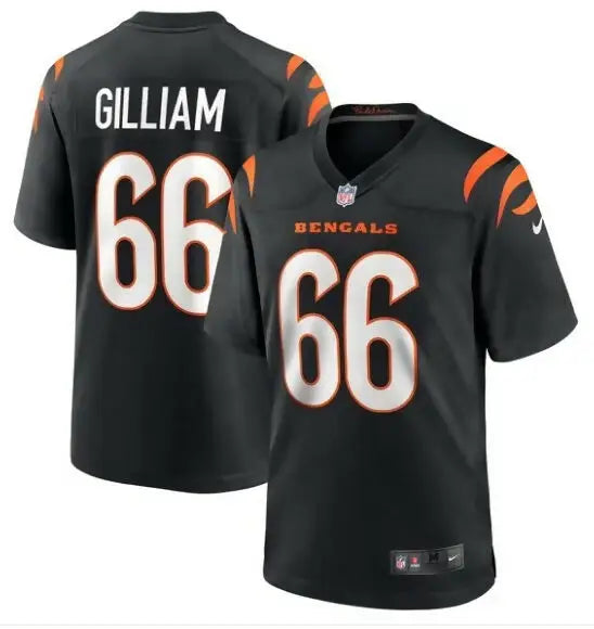 Black and orange Cincinnati Bengals Nate Gilliam Game Player Jersey with GILLIAM on back