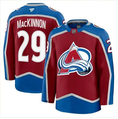 Maroon and blue Nathan MacKinnon Colorado Avalanche Away Premium Hockey Jersey