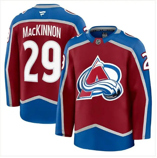 Maroon and blue Nathan MacKinnon Colorado Avalanche Away Premium Hockey Jersey