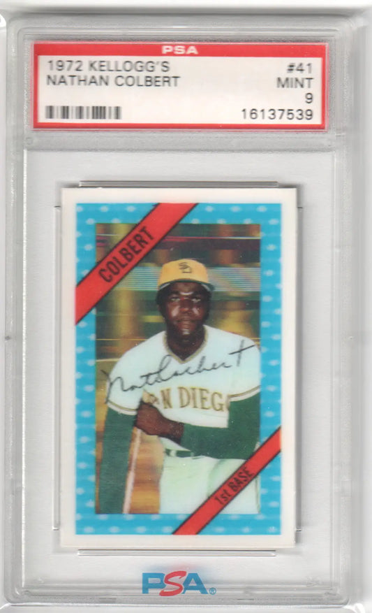 Graded 1972 Kellogg’s Nathan Nate Colbert baseball card, PSA 9 MINT, Columbia Hobby