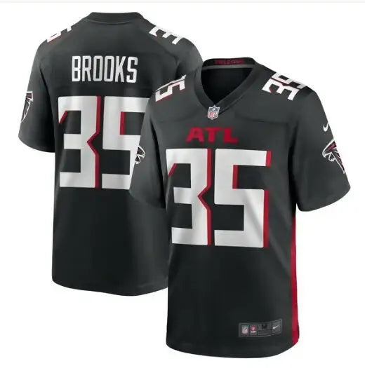 Black Atlanta Falcons Nike Team Game Jersey featuring Natrone Brooks player name
