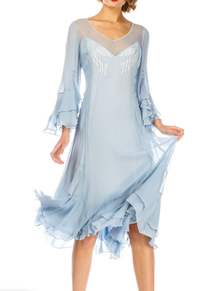 LAST ONE! Nataya Sky Blue Muli-Use, Midi Day Dress - ONLY SIZE 4 (sm) Remaining! Party, Cocktail, Women's Formal