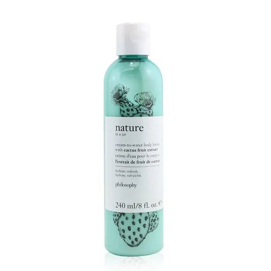 Mint green lotion bottle with cactus design featuring cactus fruit extract for nourishing body lotion