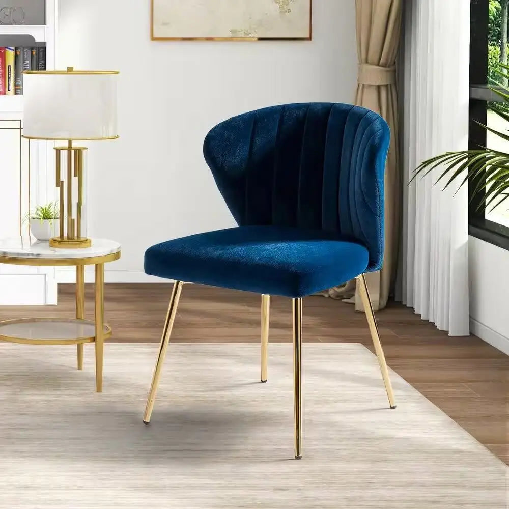 Navy Blue Velvet Upholstered Wingback Accent Side Chair w/ Gold Metal Legs - Living Room > Accent Chairs