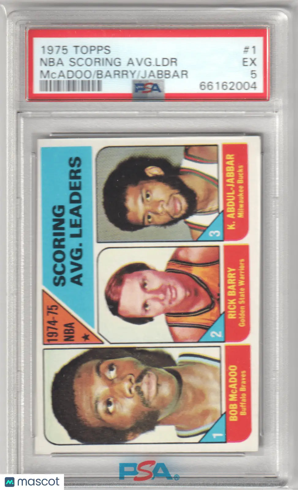 Graded 1975 Topps NBA scoring card featuring Barry Jabbar PSA 5 EX