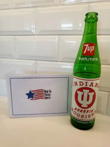 Green 7up Indiana Hoosiers empty collectible bottle from NCAA championship souvenir