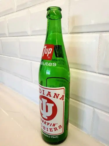 Green Indiana Hoosiers NCAA championship empty collectible 7up souvenir bottle image