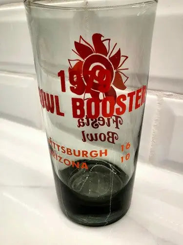 Cracked Fiesta Bowl souvenir glass from NCAA Vintage 1979 Bowl Booster collection