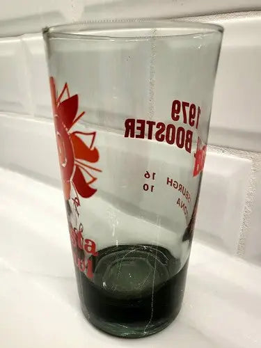 Cracked glass with red design on NCAA Vintage 1979 Fiesta Bowl Bowl Booster Souvenir Glass