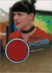 Trading card featuring Pauley Perrette as Abby Sciuto with red fabric swatch