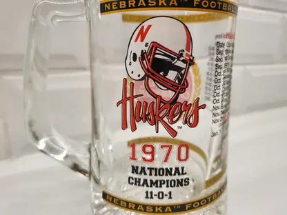 Nebraska Huskers Football 1970 National Champions Glass Mug Beer Stein Devaney