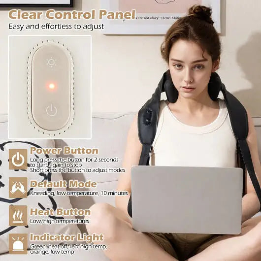 Neck Shoulder Massager with 2 Heat Levels for Pain Relief-Beige - Massager