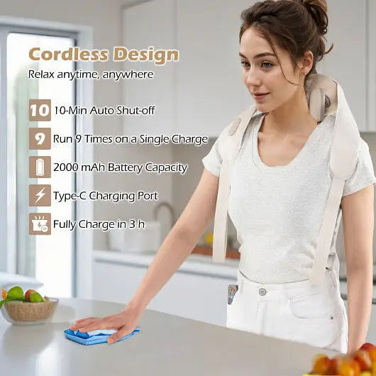 Neck Shoulder Massager with 2 Heat Levels for Pain Relief-Beige - Massager