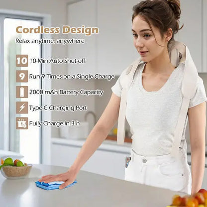 Neck Shoulder Massager with 2 Heat Levels for Pain Relief-Beige - Massager