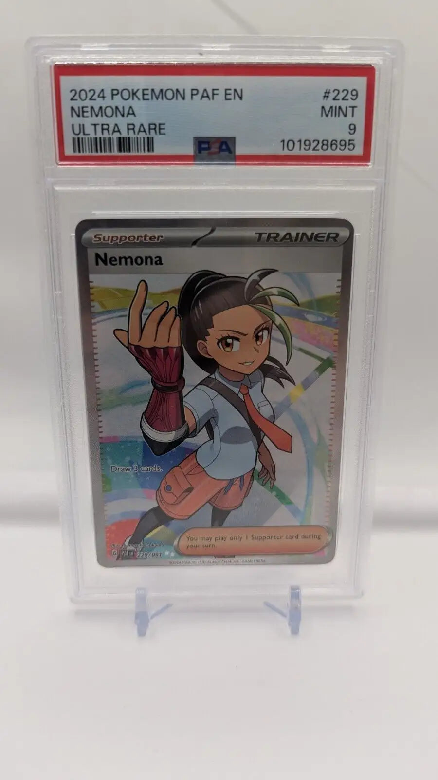 Graded Nemona Paldean Fates 229/091 Illustration Rare Holo Pokémon Card PSA 9