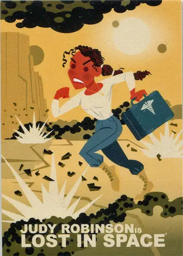 Stylized illustration of Judy Robinson running with a briefcase, Juan Ortiz character art