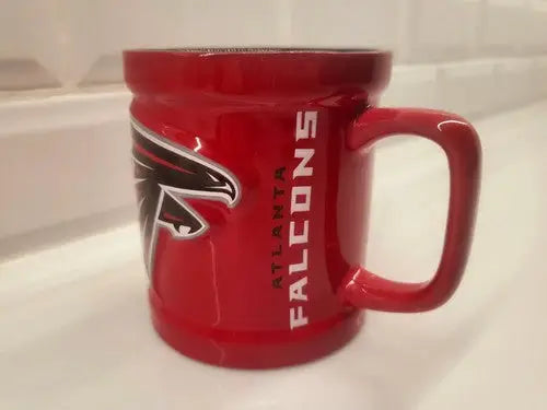 Red Atlanta Falcons ceramic coffee mug with 3D raised logo NFL licensed