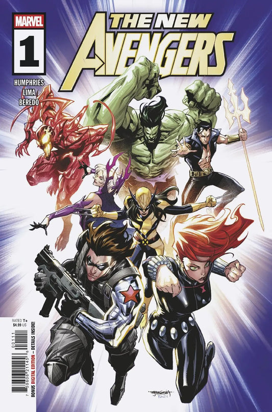 Comic book cover featuring Bucky Barnes and Black Widow from New Avengers #1