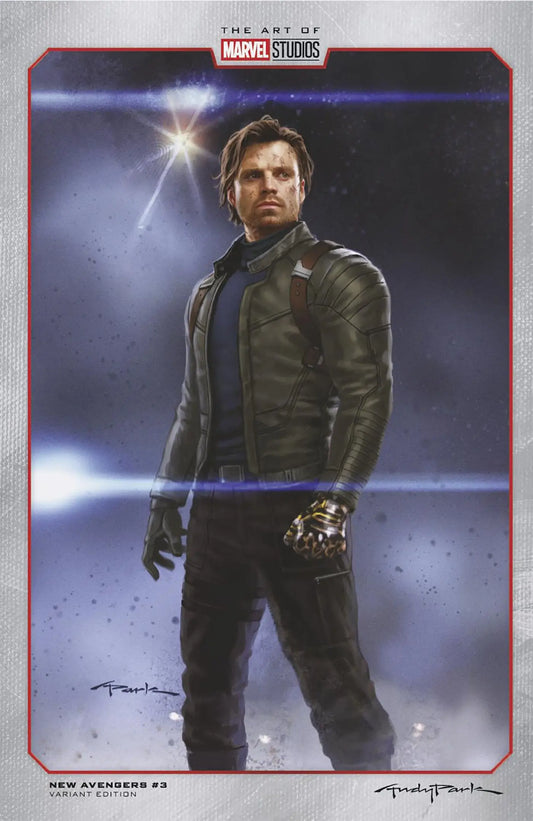 Concept art print of Bucky Barnes in a leather jacket from New Avengers #3 Andy Park Marvel Studios Variant