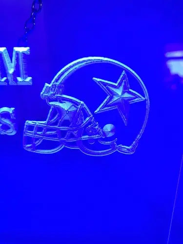 Dallas Cowboys helmet and star emblem on etched glass LED sign for fans