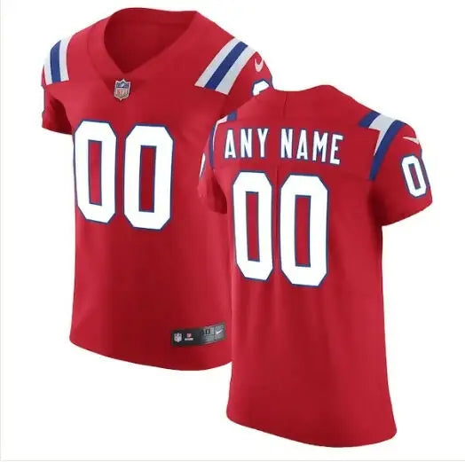Red New England Patriots Nike Vapor Untouchable jersey with white numbers and striped sleeves