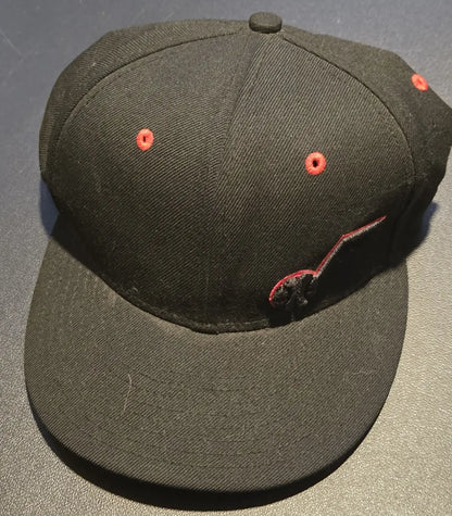 Black New Era 59FIFTY Utah Jazz fitted hat with red accents in VG condition