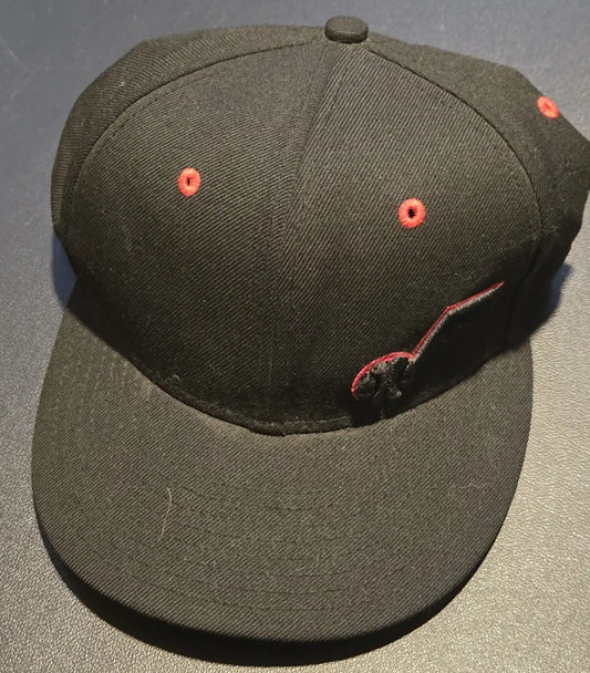 Black New Era 59FIFTY Utah Jazz fitted hat with red accents in VG condition