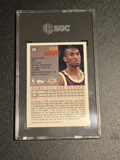 Graded Kobe Bryant basketball card featuring Los Angeles Lakers memorabilia