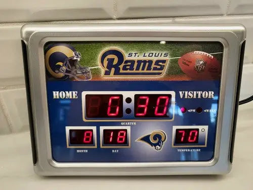 St Louis Rams LED scoreboard digital clock with alarm function and display stand