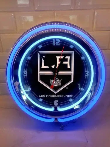 NEW Los Angeles Kings HBS Neon Purple Hockey Battery Powered Wall Clock (15’’)