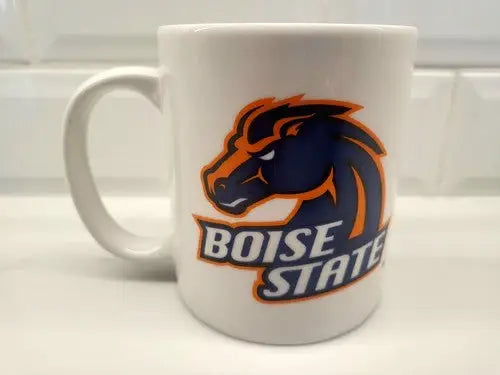 White Boise State Broncos Ceramic Coffee Mug featuring classic diner style logo