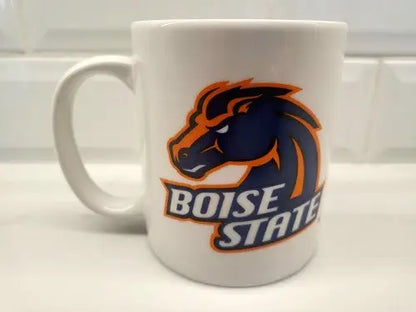 White Boise State Broncos Ceramic Coffee Mug featuring classic diner style logo