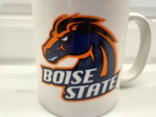 White Boise State Broncos ceramic coffee mug featuring a classic diner style design
