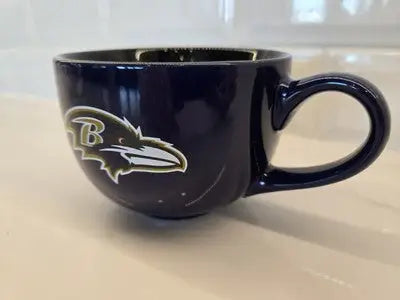 Dark blue Baltimore Ravens soup cup and coffee mug featuring official logo, 15oz