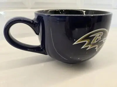 Dark blue Baltimore Ravens soup cup coffee mug featuring official logo and 15oz size