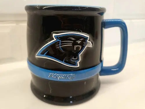 Black 3D sculpted Carolina Panthers ceramic coffee mug for ultimate fan experience