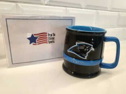 Carolina Panthers Black 3D Sculpted Ceramic Coffee Mug showcasing team pride