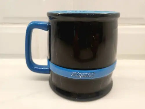 Black 3D sculpted Carolina Panthers ceramic coffee mug with blue accents