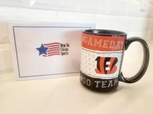 Cincinnati Bengals officially licensed tri-colored coffee mug for game day and tailgating